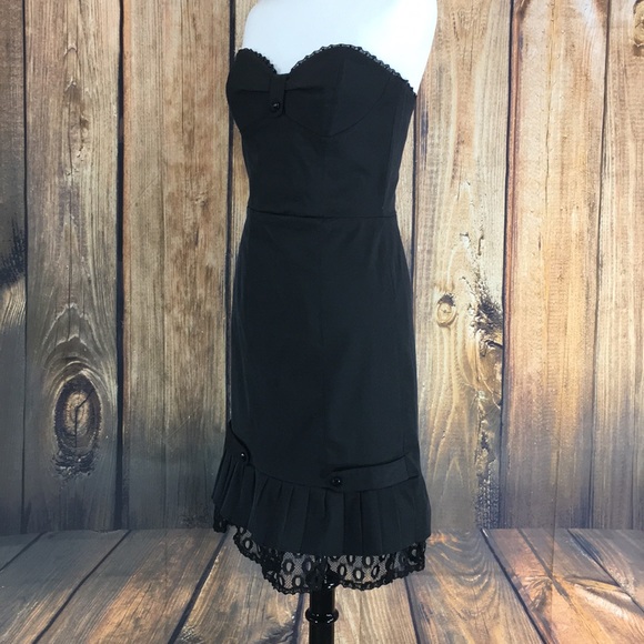 ☮️BETSEY JOHNSON black strapless dress size 6 - Picture 2 of 7